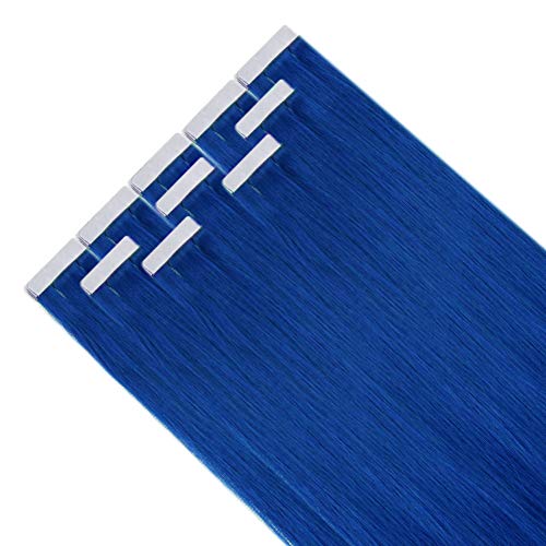 Remy Human Hair Tape in Hair Extensions Color Blue Invisible Skin Weft Tape in Extensions Real Invisible Hair Set 20g 14 inch 10Pcs