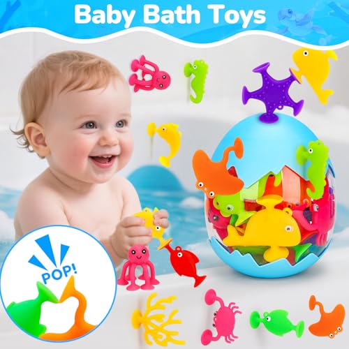 Toddler Suction Cup Bath Toys, Ocean Animal Bath Toys for Kids Ages 1-3 4-8 No Hole Mold Free Bathtub Toys for Toddlers 2-4 3-5 Kids Travel Window Building Toys for 2 3 4 5 Year Old Boys Girls Gifts - Image 3