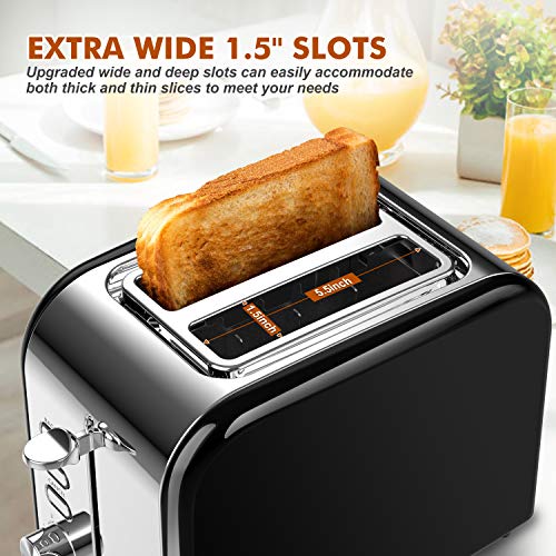 Toasters 2 Slice Best Rated Prime Wide Slot 2 Slice Toaster 1.5in with Bagel/Reheat/Cancel Function Stainless Steel Cool Touch Black Toaster for Bread with Removable Crumb Tray (Black)