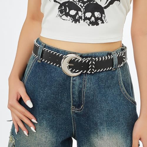 Women Casual Pin-Buckle Belt for Jeans Alloy Pu Leather Belts for 27-32" Waist Girls Ladies2