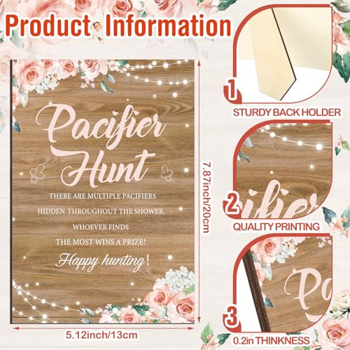 Image of Thyle 51 Pcs Rustic Girl Baby Shower Game Floral Pacifier Hunt Sign and 50 Acrylic Pacifiers for a Sweet Little Girl Is on Her Way Baby Shower Decorations Floral Gender Reveal Pregnancy Party Supplies