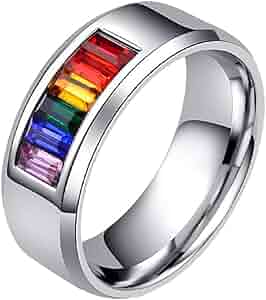 Anillos De Bandera Arcoíris Para Parejas LGBT Acero Titanio Con