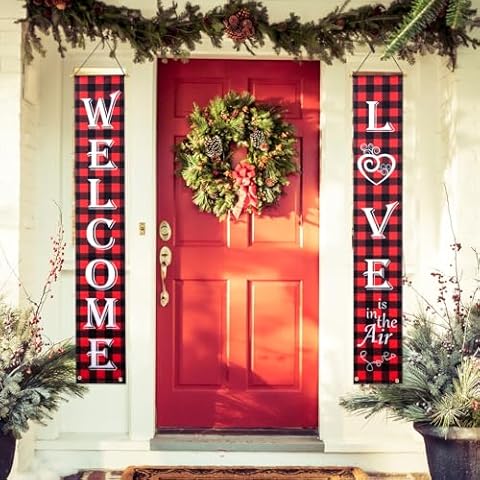 Yogayet Valentines Day Decorations, Happy Valentines Day Banner Indoor Outdoor Valentines Day Decor Door Banner Porch Signs Valentines Banners Valentine's Day Party Decorations Cover