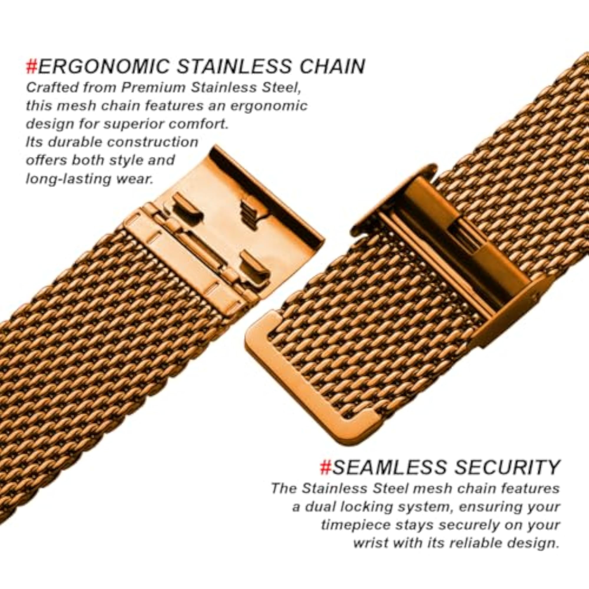 BONEZ Mesh Chain Stainless Steel Watch Belt, Ergonomic Design