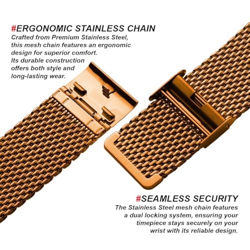 Image of DBLACK ''BONEZ'' Mesh Chain Stainless Steel Watch Belt, Ergonomic & Breathable Design Watch Strap / / For 08mm, 10mm, 12mm, 14mm, 16mm, 18mm, 20mm, or 22mm Watch Band (Rose Gold, Choose Your Size)