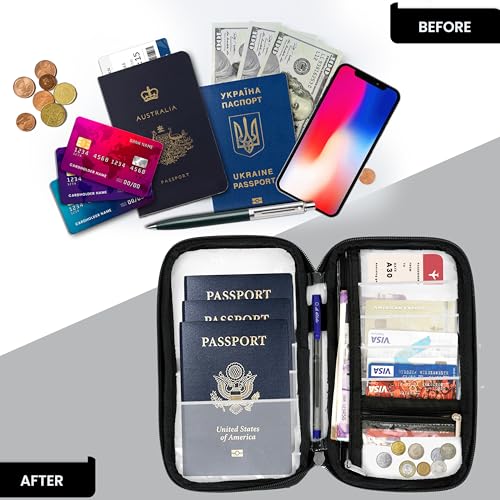 Image of Storite Transparent Travel Passport Holder Cover Case Travel Wallet Document Organiser with Removal Hand Strap for Men & Women (Black-23 x 3 x 13 Cm)