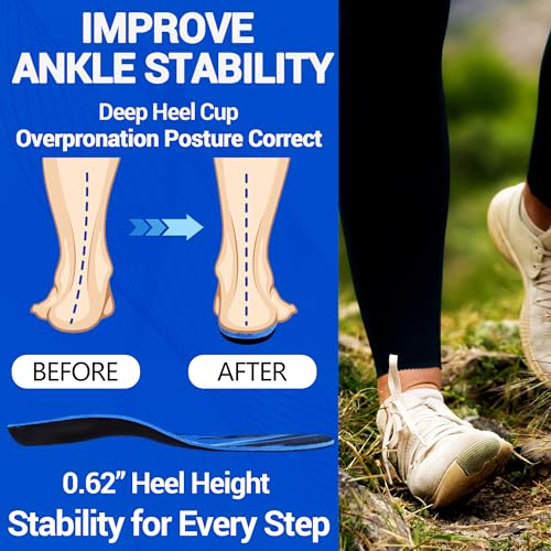 Image of Plantar Fasciitis Relief Insoles, 220+ lbs High Arch Support Inserts for Men Women, Orthotics Inserts for Flat Feet, Work Boot Shoe Insole for Men Women, Absorb Shock with Every Step