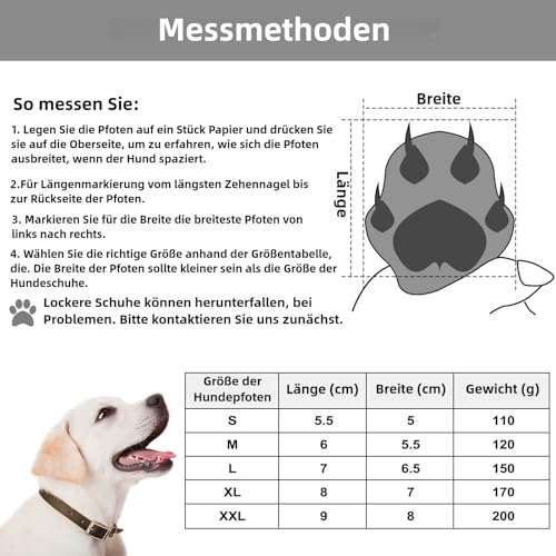 Muecleao Hundeschuhe Pfotenschutz, 4 Stück Wasserdicht Anti-Rutsch Hundestiefel mit Rutschfester Sohle und reflektierendem Klettverschluss, Schuhe für kleine, Mittlere und Große Hunde (Grau, XL)