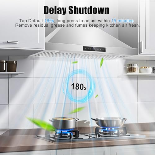 Image of 30 inch Range Hood Under Cabinet, 1200 CFM with 4-Speed Gesture Sensing & Touch Control, Stainless Steel Kitchen Stove Vent Hoods, tw-e36