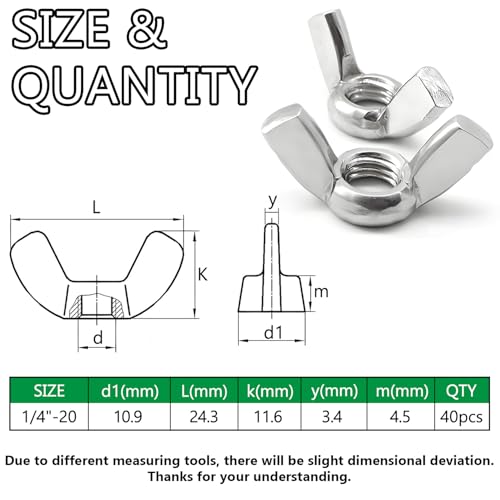 Image of 40PCS 1 /4 inch-20 Wing Nuts
