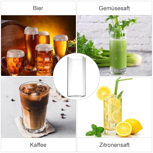 ZRUEWOT 4 przezroczyste szklanki do napojów 400 ml, cienkie kwadratowe szklanki do longdrinków, eleganckie szklanki barowe na wodę, sok, piwo, napoje, koktajle, drinki, imprezę, nowoczesne wzornictwo