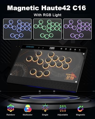 Haute42 Leverless Controller Arcade Stick: Magnetic Leverless Arcade Stick with RGB Rims,Premium Black Haute42 C16 Arcade Controller for PC/PS3/PS4/Switch Game with Lock Button Support Hot Swap & SOCD - Image 7