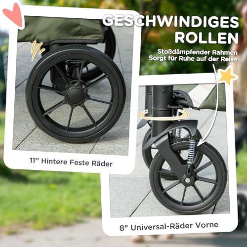 PawHut Hundewagen Hundebuggy klappbar für große Hunde & Katzen bis 30 kg Katzenbuggy mit Kissen Netzfenstern Türen Aufbewahrungstasche Katzenwagen Buggy Dunkelgrün