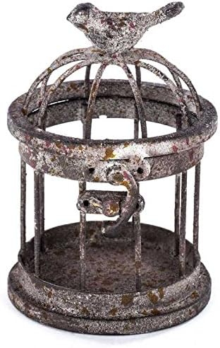 SOBAKEN Rusty Small Iron Bird Cage with Bird on Top