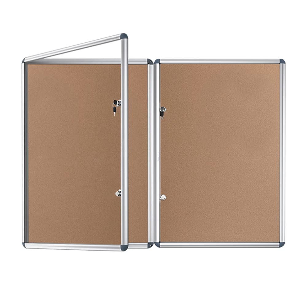 VIZ-PRO Tamperproof Lockable Cork Noticeboard Class 1 Aluminium Framed 48x36 Inches, Pack of 2