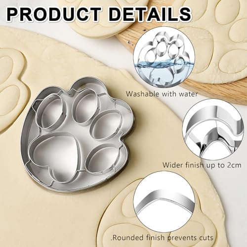 4 Stück Edelstahl Hunde Keks Ausstechformen Set, Knochenform und Pfotenabdruck, verschiedene Größen für hausgemachte Hundekekse, Gebäck und kreative Backideen