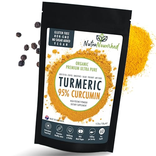 Organic Turmeric 95% Curcumin Powder 1500mg Extract with Black Pepper Non-GMO Vegan Gluten-Free Natural Supplement 120g