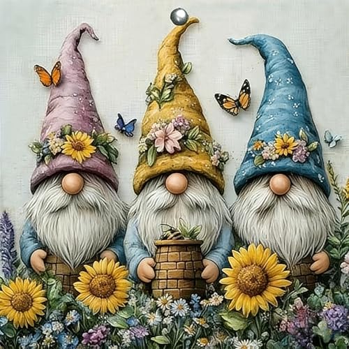 LWJUSKJ Gnome Diamond Painting Kits for Adults DIY 5D Sunflower Diamond Art Kits for Beginners Round Full Drill Diamond Dots Picture Gem Art for Adult and Crafts Home Wall Decor 13.78x13.78 Inch