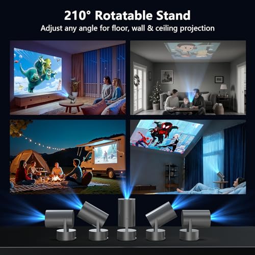 Image of Portable Projector with Built-in Apps & Rechargeable Battery, Mini Projector with WiFi and Bluetooth, Electric Focus, Auto Keystone, 210 Rotatable Stand for Outdoor Movies & Travel( Iron Gray)
