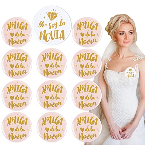 FLOFIA 12pcs Insignias de Novia de Despedida de Soltera, Broches Dama de Honor para Boda Fiesta Decoración Ducha Nupcial Despedida de Soltera Accesorios de Novia