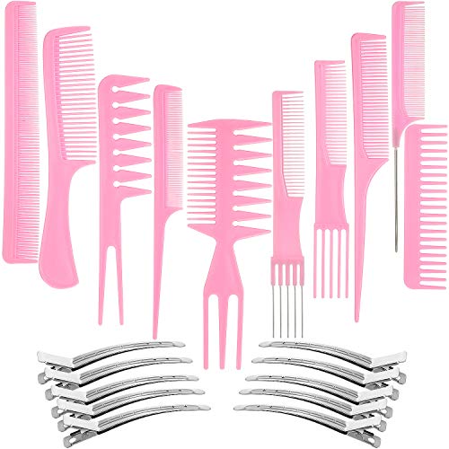 Peignes de coiffure lot de 10 antistatique rose avec pinces bec de canard