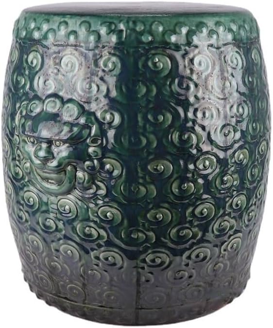 Ceramic Garden Stool Decorative Garden Stools Green Glaze Ceramic Drum Stool Carved Auspicious Clouds Lion Ears Cool Stool Home Living Room Patio Collection Stool Ornaments Garden Stool Ceramic