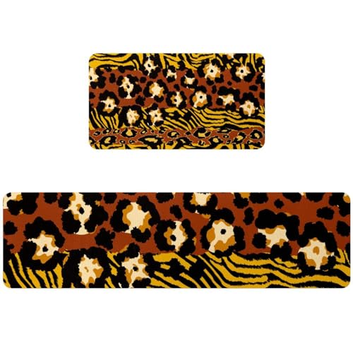 Tapis de cuisine patchwork léopard et tigre lot de 2 absorbants
