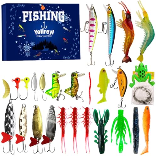 Adventskalender för fiske till jul | 24 dagars fiskekalender | Material beten sötvatten saltvatten | för tonåringar, herr, vuxen, far, farfar, fiskare