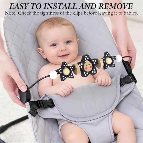 Baby Bjorn Bouncer Toy Bar Wooden Compatible with Baby Bjorn Bouncers, Attach Tight and Secure Fit, Easy to Remove, So Fun to Watch, Touch and Spin for Babies All Ages (Black and White Flower) — view 6