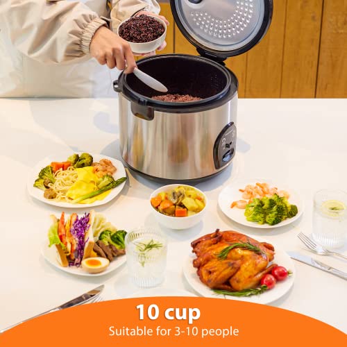 Moosum Electric Rice Cooker With One Touch For Asian Japanese Sushi Rice, 10-Cup Uncooked/20-Cup Cooked, Fast&Convenient Cooker With Steamer, Stainless Steel Housing And Auto Warmer #TOP6