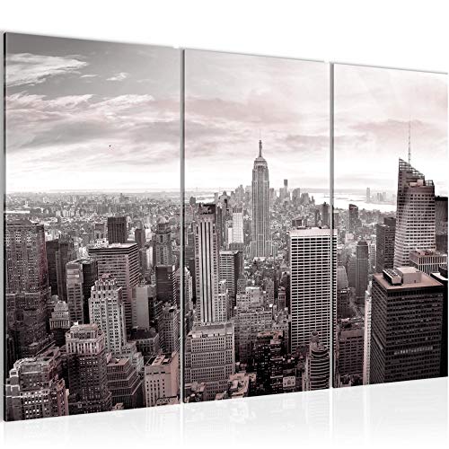 Runa Art New York Peinture Tableau Salon XXL Rose gris Skyline 120 x 80 cm 3 parties Decoration Murale 010231b