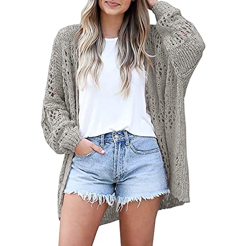 Cárdigan para mujer, elegante y elegante, de gran tamaño, chaqueta de ganchillo boho para mujer, manga larga, chaleco casual de color liso, abrigo otoño, transpirable, abrigos ligeros, versátiles
