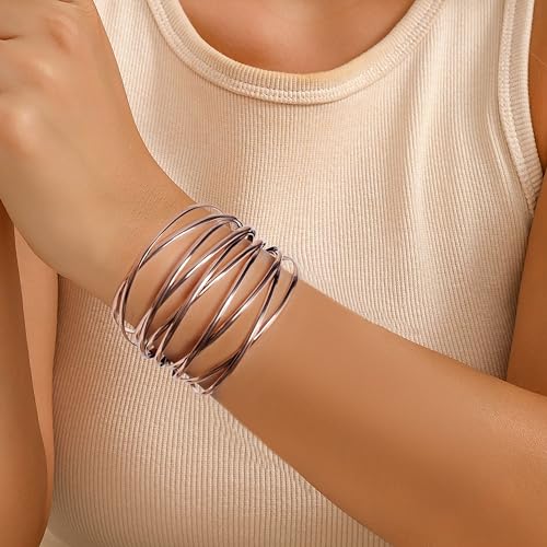 Selfwimg Copper Cuff Bangle Bracelet For Women Men Chunky Fashion Cuff Bracelet Twisted Multi-Layer Cross Wire Bangle Bracelet Adjustable Open Dark Wide Cuff Bangle Arthritis Pain Jewelry thumb #2