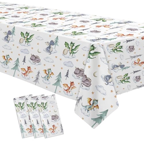 Owelleny Dragon Birthday Party Supplies Tablecloth, 3 Pack, 86in x 55in