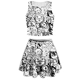 PLstar Cosmos Two Piece Ahegao Women's Pleated Vintage Tank Skirt Print A-line Mini Skirt Set...