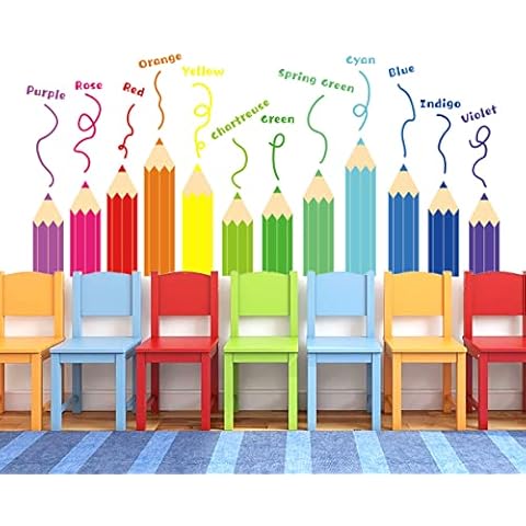 Multicolor Crayons Wall Decal Colorful Inspirational Wall Stickers DIY PeeI and Stick Pens Wall Decals Nursery Wall Sticker for Babys Kids Bedroom Living Room Classroom Office Kitchen Playroom Home Cover