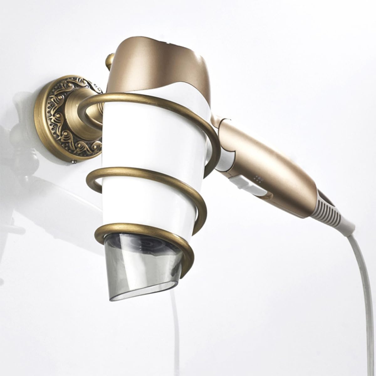 Soporte y de Pared Secador Espiral Pelo para en de de Cobre Acero Inoxidable, Fácil de Instalar Organizador Resistente y Funcional para Baño y Dormitorio