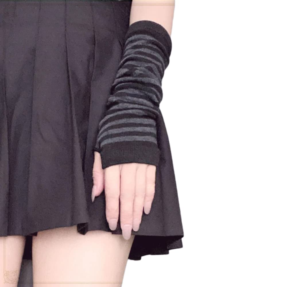Arm Warmers Goth Kawaii Emo Steampunk Half Finger Y2K Gloves Hip Hop Arm Sleeve Harajuku Accessories for Women Egirl (Gray)