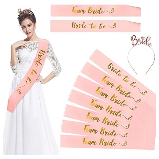 Howaf Bride to Be Faja Banda y 6 Team Bride Bandas Despedida de Soltera Accesorios Amigas, Diadema Tiara para Despedida de Soltera Decoracion de Boda Fiesta de Noche