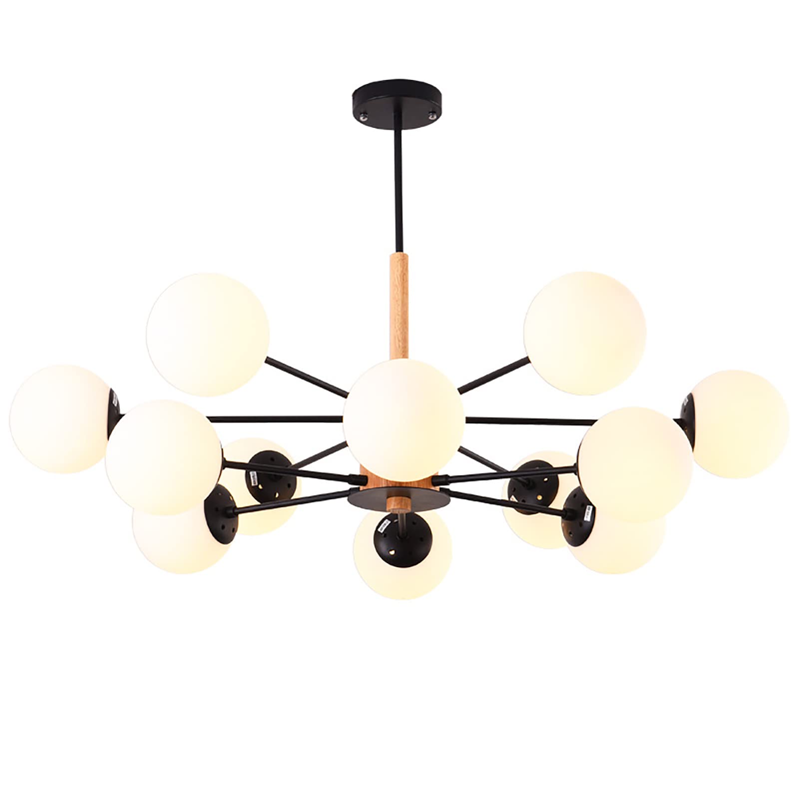 HYJAUSXB Modern Chandelier,12-light Glass Globe Chandelier Light Fixture,mid Century Ceiling Height Adjustable,brushed Brass For Kitchen Dining Living Room Bedroom