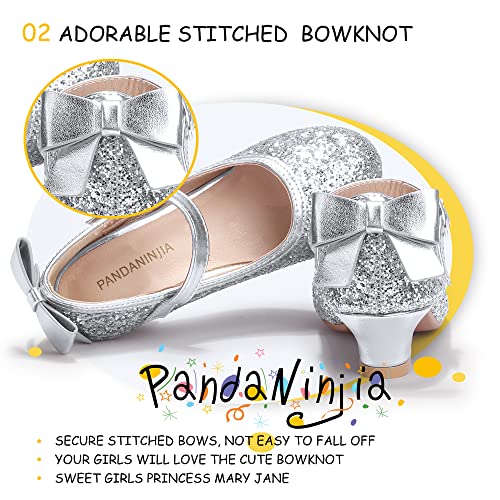 Image of PANDNAINJIA Girls Dress Shoes Toddler Heels Mary Jane Pumps | Little Big Kids Low Heel Flower Girl Bow Wedding Party Church Communion Princess Shoes