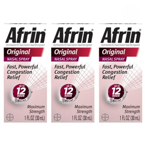 Afrin Original Maximum Strength 12 Hour Nasal Congestion Relief Spray - 3 bottles 1 FL OZ (30mL) each. Total 3 FL OZ (90 mL)