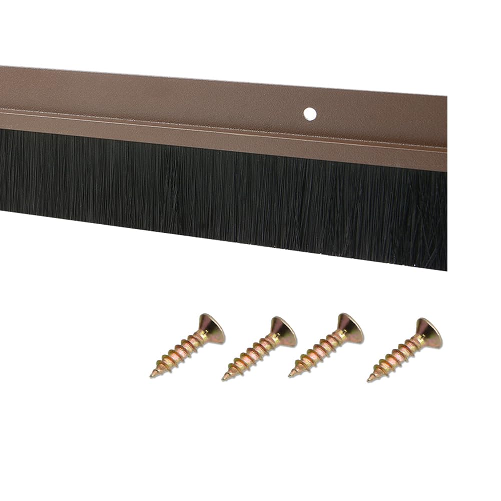 Door Bottom Sweep 1.41-inch Black Nylon Brush with Brown H-Shape Aluminum Alloy Base for Home Door Seal,Length 39.37-inch