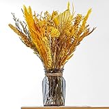 QUNWREATH Yellow Dried Flowers ,72Pcs/13 Kind Yellow Pampas Grass Dried Flowers Bouquet for Boho...