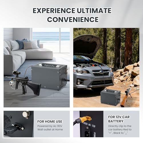 Image of PCP Air Compressor with Manual Shut Down, 4500Psi /30Mpa, Water /Oil-Free, Powered by 12V DC /120V AC, Fan Cooling System, PCP Compressor for Air Rifle, Paintball and Scuba Tank Compressor Pump (Gray)