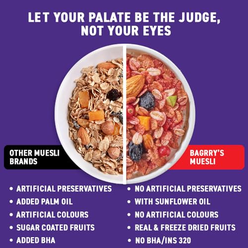 Image of Bagrry's Fruit & Fibre Muesli- Mixed Fruit 1kg Jar | 75% Fruits, Nuts, Seeds & Grains | Power of 12 Ingredients | With Strawberries, Apples, Pineapples, Oats & Seeds | High Fibre, Source of Protein, No Trans-Fat | Healthy Multigrain Breakfast Cereal | No Corn Flakes Muesli | No Presevatives