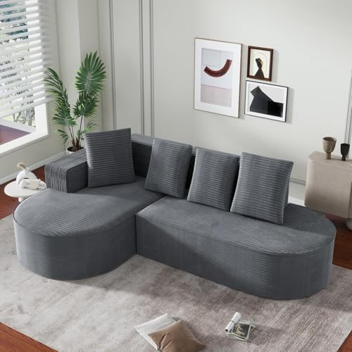 Sweiko - Sofá convertible modular de 3 plazas en forma de L con cojines de asiento gruesos y acolchados de espuma y 4 cojines, pana, para el salón, fácil de montar (Gray)