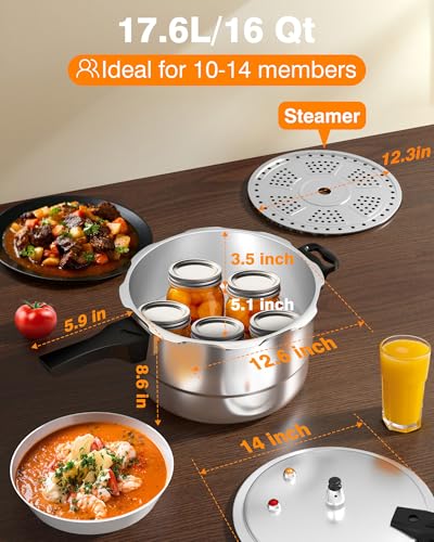 Image of WantJoin 16Qt Aluminum Pressure Cooker w /Release Valve & Multiple Protective Devices,Pressure Canner Compatible with Gas & Induction Cooker,Canner Rack Included
