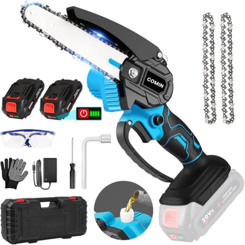 Image of Cordless Mini Chainsaw 6-Inch | 20V Rechargeable Electric Pruning Saw with 2 Batteries, Extra Chain & Carry Case