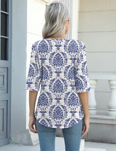 AKEWEI Women's V Neck 3/4 Sleeve T Shirts Summer Top Dressy Casual Basic Tees Shirt Tunic Blouses2